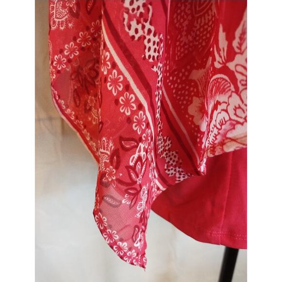 NWT JM Collection Floral Printed Flutter-Sleeve Keyhole Top Pink/White Size S - Picture 5 of 8